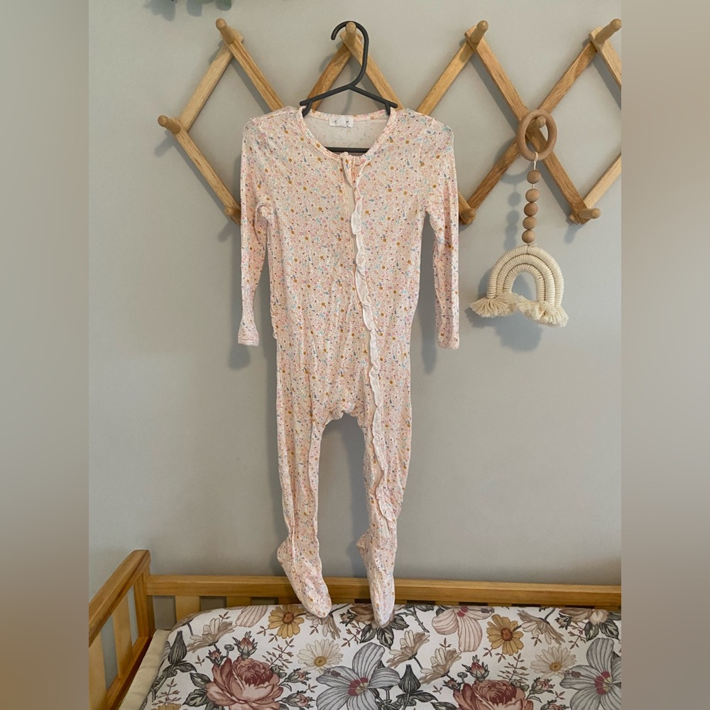 Angel Dear pink floral zipper footie